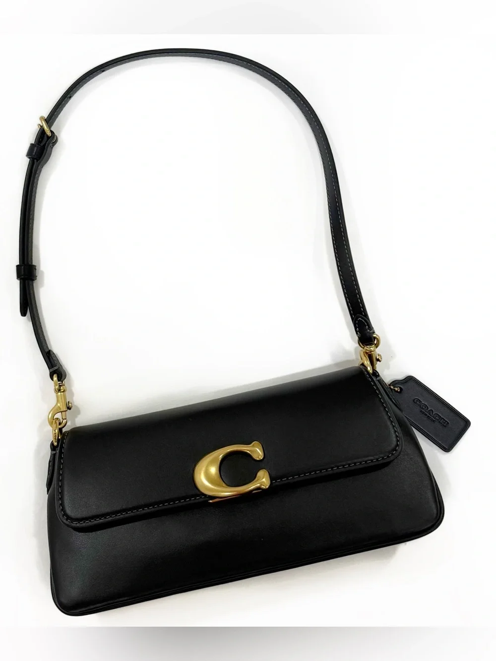 New Coach Jet black leather shoulder bag & crossbody strap